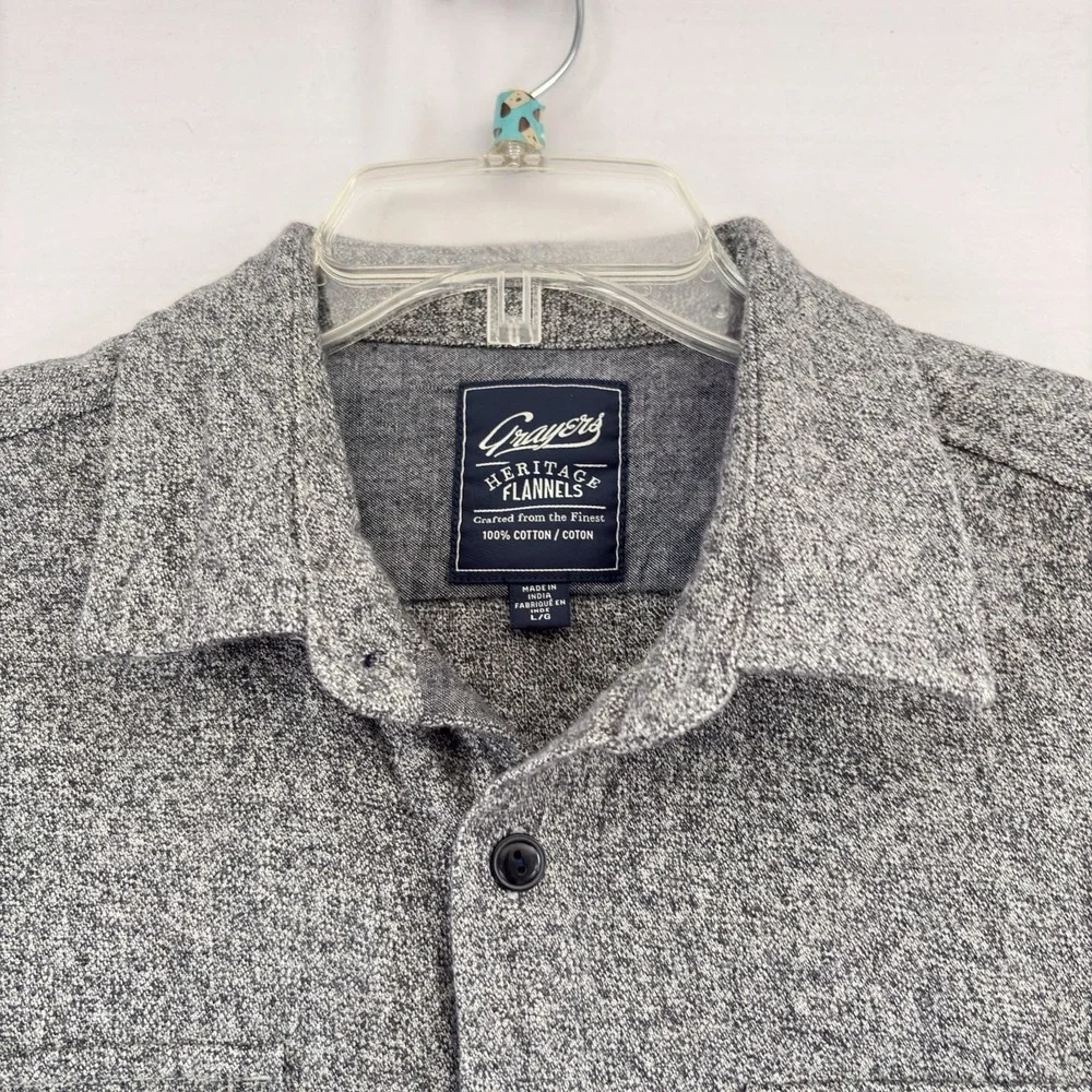Grayers Heritage Flannels Shirt Mens Large Gray Flannel Button‎ Down Long Sleeve